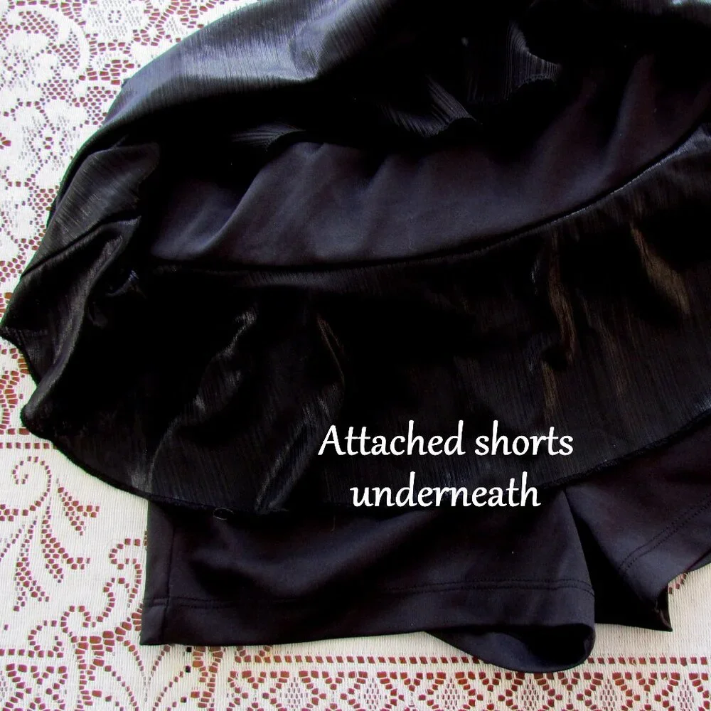 GIRL'S RUFFLED MINI SKIRT w SHORTS, L, BLACK w ELASTIC WAISTBAND, by JUSTICE